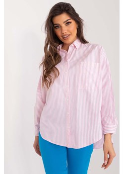 Bawełniana koszula overize w paski biało-różowa ze sklepu 5.10.15 w kategorii Koszule damskie - zdjęcie 172428876