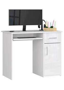 Białe biurko komputerowe z szuflada na klawiaturę połysk - Esman 3X ze sklepu Edinos.pl w kategorii Biurka dziecięce - zdjęcie 172429606