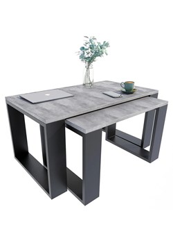 Komplet Dwóch Nowoczesnych Stolików Kawowych Beton + Czarny R5-N57 ze sklepu Edinos.pl w kategorii Stoliki kawowe - zdjęcie 172430196