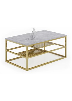 Metalowy stolik kawowy z półkami beton + złoty - Furios 3X ze sklepu Edinos.pl w kategorii Stoliki kawowe - zdjęcie 172430199