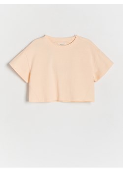 Reserved - Bawełniany t-shirt - jasnopomarańczowy ze sklepu Reserved w kategorii Bluzki dziewczęce - zdjęcie 172432357