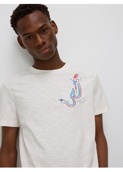 Reserved - T-shirt regular z haftem - kremowy ze sklepu Reserved w kategorii T-shirty męskie - zdjęcie 172432478