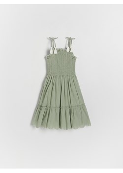 Reserved - Bawełniana sukienka na ramiączkach - oliwkowy ze sklepu Reserved w kategorii Sukienki dziewczęce - zdjęcie 172432525