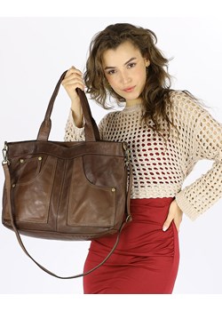 Jeansowa torebka do ręki kuferek skórzany - MARCO MAZZINI brąz ze sklepu Verostilo w kategorii Torby Shopper bag - zdjęcie 172434248