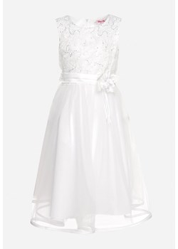 Biała Sukienka Princeska z Perełkami i Kokardką Crissta ze sklepu Born2be Odzież w kategorii Sukienki dziewczęce - zdjęcie 172435018