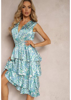 Niebieska Kopertowa Sukienka z Gumką w Talii i Falbankami Dimolla ze sklepu Renee odzież w kategorii Sukienki - zdjęcie 172435116