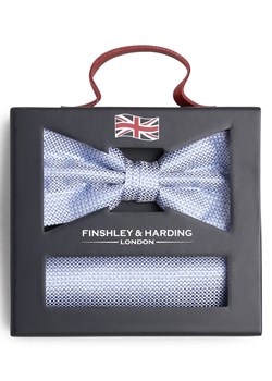Finshley & Harding London Męska jedwabna muszka i poszetka Mężczyźni Jedwab jasnoniebieski wypukły wzór tkaniny ze sklepu vangraaf w kategorii Muchy - zdjęcie 172440687