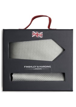 Finshley & Harding London Krawat i poszetka z jedwabiu Mężczyźni Jedwab seledynowy wypukły wzór tkaniny ze sklepu vangraaf w kategorii Krawaty - zdjęcie 172440695