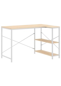 Narożne biurko w stylu skandynawskim z metalu  biały + dąb - Sinsiew ze sklepu Edinos.pl w kategorii Biurka i sekretarzyki - zdjęcie 172441305