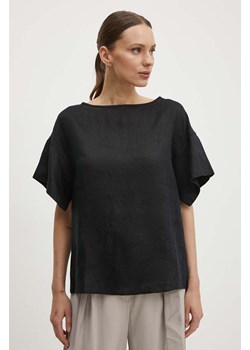 Sisley bluzka lniana kolor czarny gładka ze sklepu ANSWEAR.com w kategorii Bluzki damskie - zdjęcie 172444705
