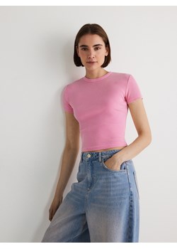 Reserved - Bawełniany t-shirt w prążek - pastelowy róż ze sklepu Reserved w kategorii Bluzki damskie - zdjęcie 172530239