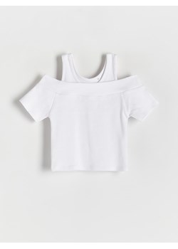 Reserved - Prążkowana bluzka - biały ze sklepu Reserved w kategorii Bluzki dziewczęce - zdjęcie 172531885