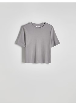 Reserved - T-shirt z bawełny - jasnoszary ze sklepu Reserved w kategorii Bluzki damskie - zdjęcie 172532048