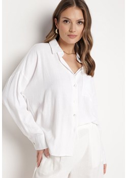 Biała Koszula z Lnu i Wiskozy o Klasycznym Fasonie Calypia ze sklepu Born2be Odzież w kategorii Koszule damskie - zdjęcie 172532127