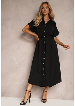 Czarna Sukienka Koszulowa z Materiałowym Paskiem Zapinana na Guziki Quintia ze sklepu Renee odzież w kategorii Sukienki - zdjęcie 172535156