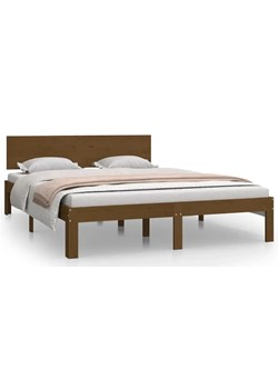 Drewniane małżeńskie łóżko miodowy brąz 140x200 - Iringa 5X ze sklepu Edinos.pl w kategorii Łóżka i materace - zdjęcie 172535877