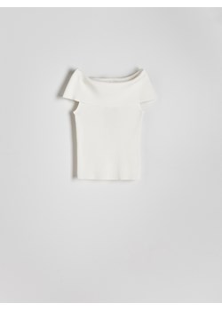 Reserved - Dzianinowa bluzka z wiskozą - złamana biel ze sklepu Reserved w kategorii Bluzki damskie - zdjęcie 172539458
