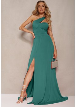 Zielona Sukienka o Rozkloszowanym Kroju na Jedno Ramię z Głębokim Rozcięciem Efiela ze sklepu Renee odzież w kategorii Sukienki - zdjęcie 172539949