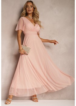 Różowa Siateczkowa Sukienka z Kopertowym Dekoltem Wiązana w Talii Niblea ze sklepu Renee odzież w kategorii Sukienki - zdjęcie 172540139