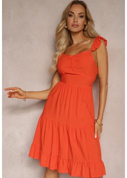 Pomarańczowa Rozkloszowana Sukienka na Ramiączkach z Falbanką Remati ze sklepu Renee odzież w kategorii Sukienki - zdjęcie 172540239