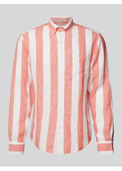 Koszula lniana o kroju regular fit ze wzorem w blokowe pasy ze sklepu Peek&Cloppenburg  w kategorii Koszule męskie - zdjęcie 172540638
