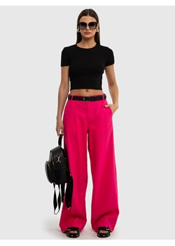 Spodnie damskie z szeroką nogawką z dodatkiem lnu różowe Malu 602 ze sklepu Big Star w kategorii Spodnie damskie - zdjęcie 172540888