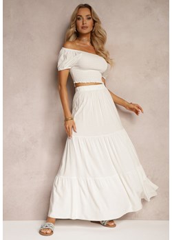 Biała Wiskozowa Spódnica High Waist z Gumką w Talii i Falbanką Christiara ze sklepu Renee odzież w kategorii Spódnice - zdjęcie 172542156