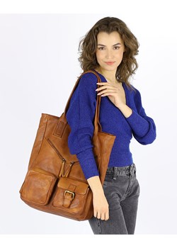 Duża torba shopper z przegródkami skóra naturalna - MARCO MAZZINI brąz camel ze sklepu Verostilo w kategorii Torby Shopper bag - zdjęcie 172543848