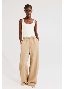 H & M - Spodnie bez zapięcia z domieszką lnu - Beżowy ze sklepu H&M w kategorii Spodnie damskie - zdjęcie 172547715