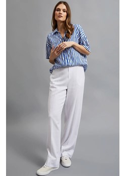 Lniane spodnie damskie z nogawkami w kant białe 4343, Kolor biały, Rozmiar XS, Moodo ze sklepu Primodo w kategorii Spodnie damskie - zdjęcie 172548856