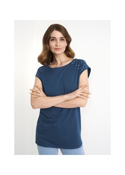 Granatowy T-shirt damski z aplikacją ze sklepu OCHNIK w kategorii Bluzki damskie - zdjęcie 172551497