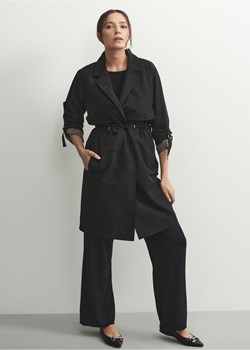 Czarny płaszcz damski z troczkami ze sklepu OCHNIK w kategorii Płaszcze damskie - zdjęcie 172551786