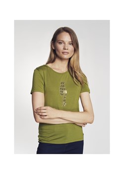 T-shirt damski khaki z aplikacją ze sklepu OCHNIK w kategorii Bluzki damskie - zdjęcie 172553565