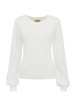 Kremowy sweter damski z bufiastymi rękawami ze sklepu OCHNIK w kategorii Swetry damskie - zdjęcie 172554965