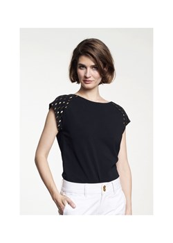 Czarny T-shirt ze złotym nadrukiem damski ze sklepu OCHNIK w kategorii Bluzki damskie - zdjęcie 172556657