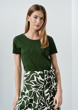 T-shirt damski zielony z ozdobną wilgą ze sklepu OCHNIK w kategorii Bluzki damskie - zdjęcie 172558906