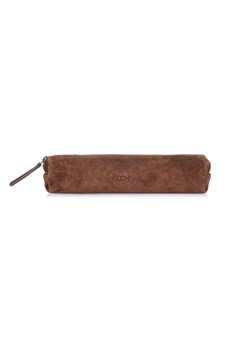 Zamszowy brązowy mały piórnik ze sklepu OCHNIK w kategorii Portfele damskie - zdjęcie 172560305