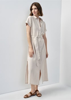 Beżowa sukienka maxi z lnu ze sklepu OCHNIK w kategorii Sukienki - zdjęcie 172560725