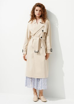 Beżowy płaszcz damski z paskiem ze sklepu OCHNIK w kategorii Płaszcze damskie - zdjęcie 172561888