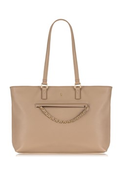 Beżowa torebka damska z kieszenią ze sklepu OCHNIK w kategorii Torby Shopper bag - zdjęcie 172564817