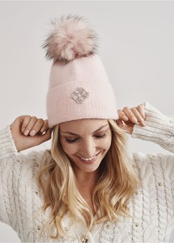Różowa czapka damska z pomponem ze sklepu OCHNIK w kategorii Czapki zimowe damskie - zdjęcie 172565807