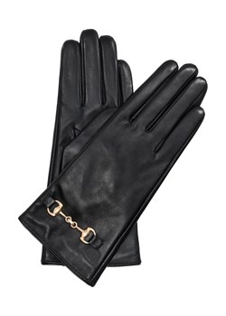 Czarne skórzane rękawiczki damskie z klamrą ze sklepu OCHNIK w kategorii Rękawiczki damskie - zdjęcie 172565969