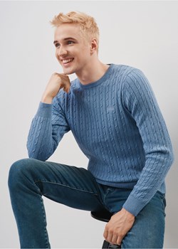 Bawełniany niebieski sweter męski ze sklepu OCHNIK w kategorii Swetry męskie - zdjęcie 172568276