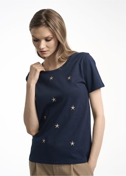 Granatowy T-shirt damski z aplikacją ze sklepu OCHNIK w kategorii Bluzki damskie - zdjęcie 172569109