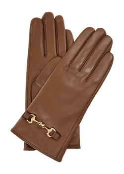Camelowe skórzane rękawiczki damskie z klamrą ze sklepu OCHNIK w kategorii Rękawiczki damskie - zdjęcie 172571496