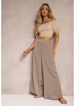 Ciemnobeżowe Wiskozowe Spodnie Szerokie High Waist Rissalene ze sklepu Renee odzież w kategorii Spodnie damskie - zdjęcie 172573555