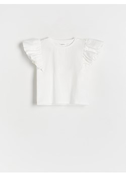 Reserved - Bawełniany t-shirt z falbanką - złamana biel ze sklepu Reserved w kategorii Bluzki dziewczęce - zdjęcie 172576755