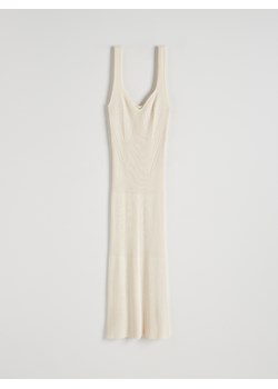 Reserved - Dzianinowa sukienka w prążek z wiskozy - kremowy ze sklepu Reserved w kategorii Sukienki - zdjęcie 172576775
