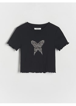 Reserved - T-shirt z aplikacją - czarny ze sklepu Reserved w kategorii Bluzki dziewczęce - zdjęcie 172576788