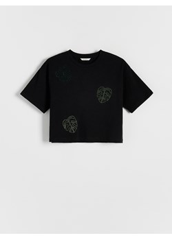 Reserved - T-shirt z aplikacją - czarny ze sklepu Reserved w kategorii Bluzki dziewczęce - zdjęcie 172576797